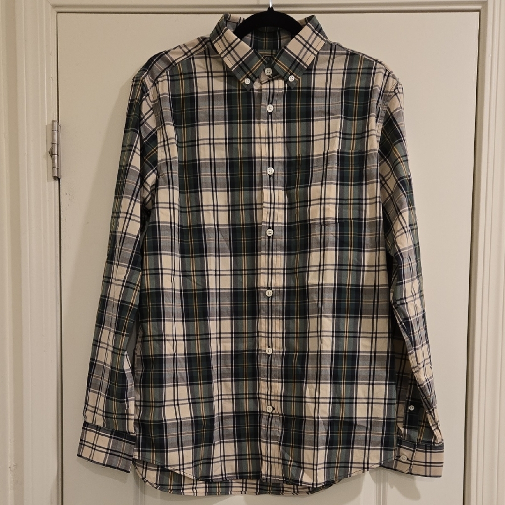 GAP Men's Plaid Dress Shirt - Green and Cream